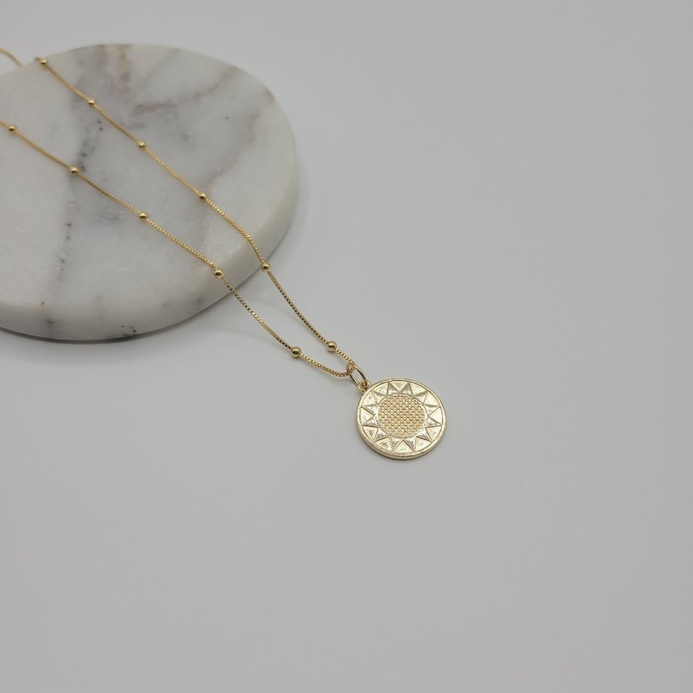 18K Gold Filled Sun Medallion Necklace - Picture 2 of 5